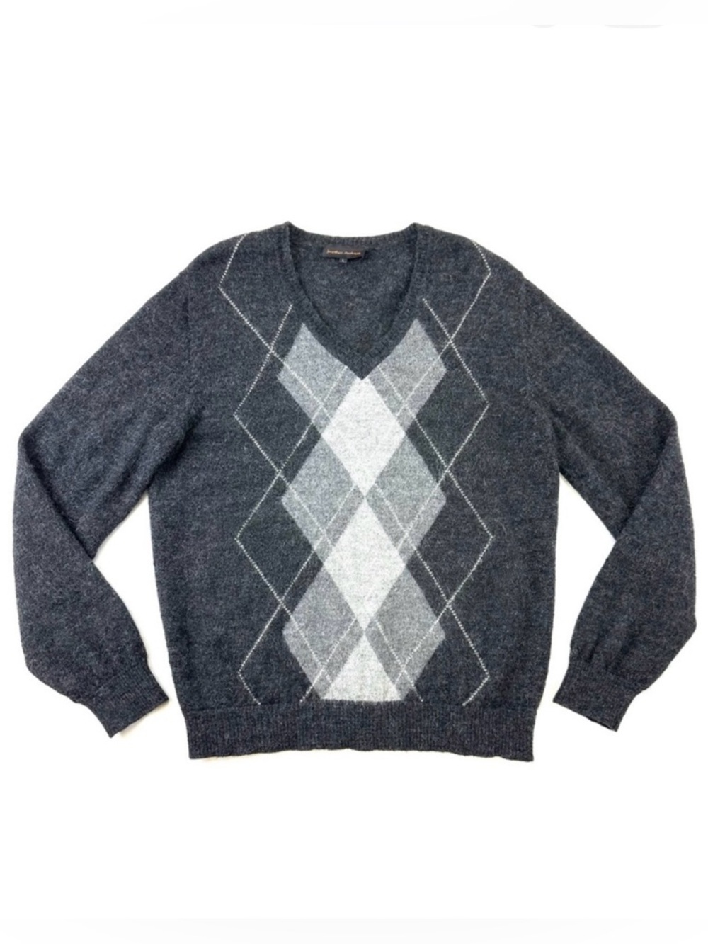 Jonathan Macintosh alpaca argyle sweater Mens Size Large Pullover Vneck charcoal